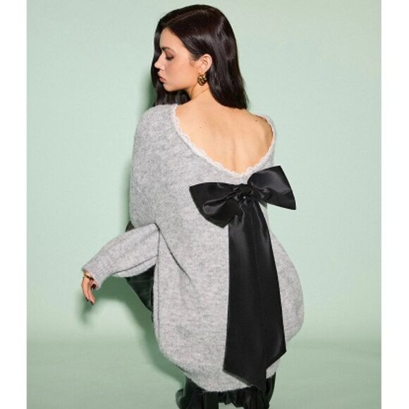 Commense Lace Trim Bow-Decor Draped Oversized Sweater NWT, Size S - Picture 3 of 17